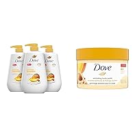 Dove Body Wash with Pump Glowing Mango & Almond Butter 3 Count for Renewed & Scrub Crushed Almond & Mango Butter For Silky Smooth Skin Body Scrub Exfoliates & Restores Skin's Natural Nutrients 10.5 oz