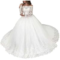 Melisa Off Shoulder Lace up Corset Bridal Ball Gowns Princess Train Wedding Dresses for Bride Long Sleeve