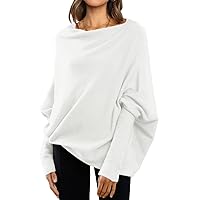 LILLUSORY Womens Long Batwing Sleeve Boat Neck Tunic Pullover Sweaters Off The Shoulder Baggy Top Winter Clothes
