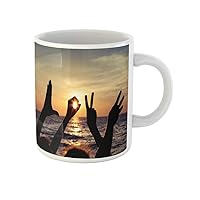 Coffee Mug Valentine Love Sign Language at the Sunset Time Beach 11 Oz Ceramic Tea Cup Mugs Best Gift Or Souvenir For Family Friends Coworkers