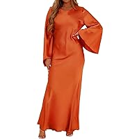 Women's Long Sleeve Solid Color Round Neck Bell Sleeve Long Dress Dress Formal Wraps