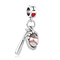 I Love Baseball Softball Soccor Mom Sports Lover Charms for Bracelets Dangle Charm Bead Compatible with Pandora Charms Bracelets