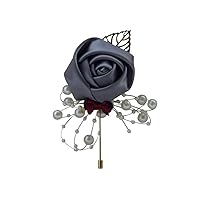 Men's Brooches Satin Flower Metal Leaf Pearls Lapel Pin for Suit Groom