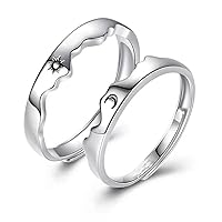 2Pcs Matching Couple Rings Set Sun and Moon Promise Ring Adjustable Matching Rings for Couples Promise Band Rings Anniversary Valentine's Jewelry