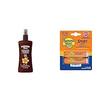 Hawaiian Tropic SPF 15 Tanning Oil Spray with Coconut Oil and Cocoa Butter, 8oz & Banana Boat SPF 50 Lip Sunscreen Twin Pack