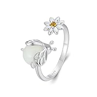 Luminous Butterfly/Firefly Ring, 925 Sterling Silver Glow in the Dark Adjustable Animal Open Rings for Women Teen Girls Daughter