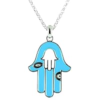 Blue on Silver Plated Enamel Hamsa Hand Necklace
