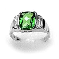 R1162 Classic Mt St Helens Green Helenite May Birthstone Cushion Cut Sterling Silver Ring