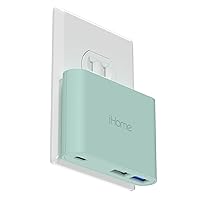 iHome 32W AC Pro Multi Port USB Wall Charger Block - Charging Station for Multiple Devices with 3 USB Ports (1 USB-C, 2 USB-A) - Fast Charging, Universal Compatibility (Mint)