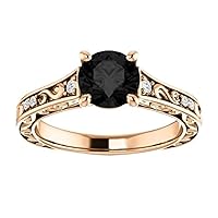 2.50 CT Black Diamond Woodland Engagement Ring 14k Rose Gold, Elvish Black Diamond Ring, Twig Leaf Black Onyx Ring, Vine Black Diamond Ring, Promise Ring For Her