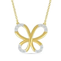 DGOLD 10kt Yellow Gold Round White Diamond Cute Butterfly Necklace for Women (1/10 cttw)