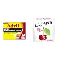 Advil Sinus Congestion Relief Medicine with Luden's Wild Cherry Throat Drops, 20 Tablets and 90 Drops