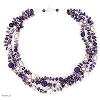 NOVICA Handmade Cultured Freshwater Pearl Amethyst Strand Necklace Crafted Silver Sterling Cultured Freshwater Dyed Purple Beaded Thailand Birthstone [20.5 in L x 1.2 in W] 'Glorious'