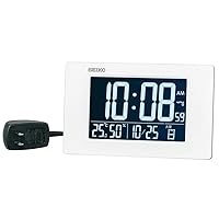 Seiko DL214W Clock Table Clock, Alarm Clock, Radio Wave, Digital, AC Type, 3 Mode Display, Temperature and Humidity Display, White, Product Size: 4.7 x 7.7 x 0.9 inches (12 x 19.5 x 2.4 cm)