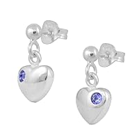 Girl's Jewelry - Sterling Silver Simulated Birthstone Heart Dangling Earrings