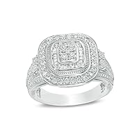 1/2 Cttw Quad Diamond Double Cushion Frame Collar Vintage-Style Ring in Sterling Silver (0.5 Cttw, Color : J, Clarity : I3)