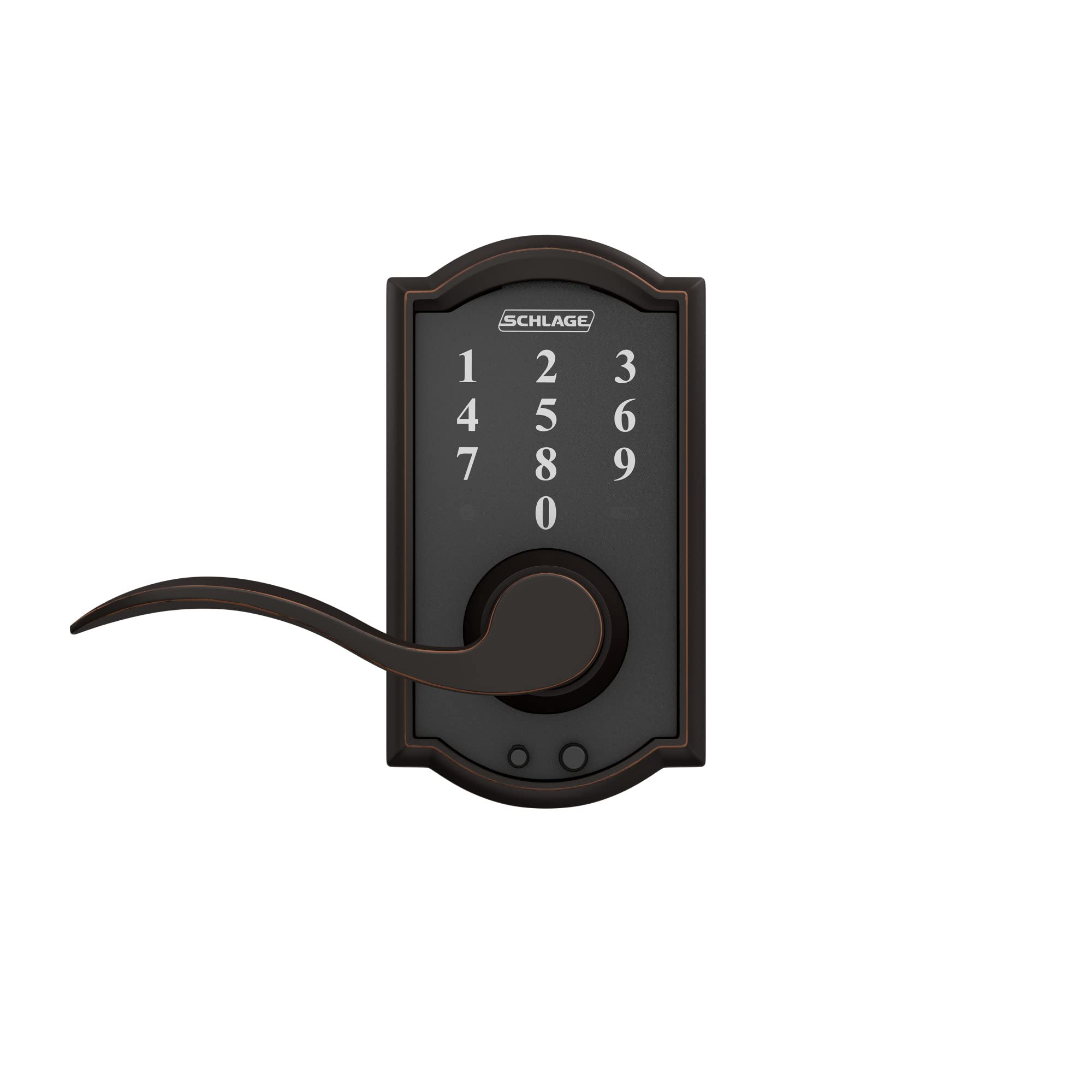 Schlage FE695 CAM 716 ACC Touch Camelot Lock with Accent Lever, Electronic Keyless Entry Lock, Aged Bronze