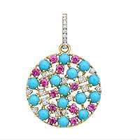 Beautiful Disc Diamond Turquiose Ruby 925 Sterling Silver Charm Pendant Jewelry