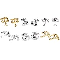 Law Lawyer Attorney Judge Gavel Scales of Justice 6 Pairs Cufflinks Presentation Gift Box Collar Tabs Polishing Cloth