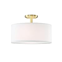 Fabric Drum Shade semi Flush Mount Ceiling Light PS Diffuser,Off White Fabric Chandeliers Shade for Bar, Dining Room, Corridor,Living Room (Gold, 12