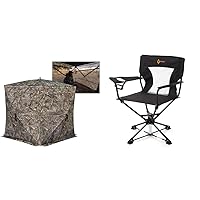 Rhino Blinds R180 3 Person See Through Hunting Ground Blind, Realtree Edge & Arrowhead Outdoor 360° Degree Swivel Hunting Chair w/Armrests