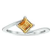 Women's Solitaire Citrine Wave Ring in 10K White Gold