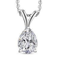 3.00 Carat Full White VVS1 Pear Cut Moissanite Pendant And Necklace With Chain For Women, Solitaire Anniversary Present For Her in Solid 10K White Gold and 925 Sterling Silver