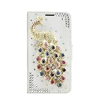 Crystal Wallet Phone Case Compatible with Samsung Galaxy J3 (2018) - Peacock - Colorful - 3D Handmade Sparkly Glitter Bling Leather Cover with Screen Protector & Beaded Phone Lanyard
