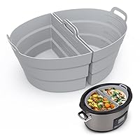 ChefAid Slow Cooker Divider Liners with Handle, 100% Silicone Reusable Slow Cooker Liners Compatible with 6-8 Quart Oval or Round Slow Cooker, Fits 7 Quart Crockpot Liners (Grey, 2 Pack)