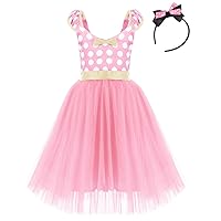 IBTOM CASTLE Girls' Polka Dots Princess Party Cosplay Pageant Fancy Costume Tutu Birthday Dress up+Ears Headband