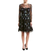 Women's Long Sleeve Embrodiered A Line Dress, Royal Black, 10