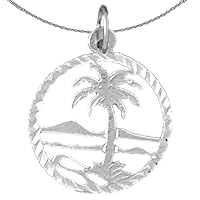 Gold Palm Tree Necklace | 14K White Gold Palm Tree Pendant with 16
