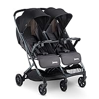 Joovy Kooper X2 Side-by-Side Double Stroller Featuring Dual Snack Trays, One-Handed Fold, Multi-Position Reclining Seats, Adjustable Leg Rests, and 2 Zippered Pockets for Storage, Forged Iron