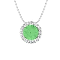 Clara Pucci 1.30 ct Round Cut Pave Halo Genuine Green Simulated Diamond Solitaire Pendant With 16