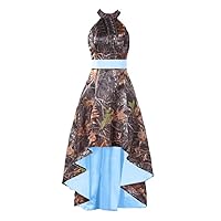 YINGJIABride Camouflage Wedding Guest Formal Dresses High Low Bridesmaid Gowns Halter