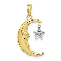10k Gold Half Celestial Moon With Dangling White Star Two color and Moveable Charm Pendant Necklace Measures 23.8x13mm Wide Jewelry for Women