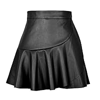 Spring and High-Waisted Frilly Irregular Pu Leather Skirt Office Women's Mini Skirt Black (Color : D, Size : L Code)