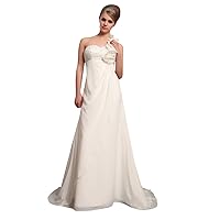 Ivory One Shoulder Flower Strap Draped Wedding Dress With Beaded Empire