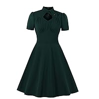 Women's Retro Short Puff Sleeve Dress Summer Sexy Cutout High Neck Flared Dress Vintage Cocktail Party Swing Makings Dress