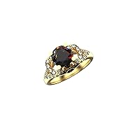 1.10 Ctw Round Shape Natural Black Ethiopian Opal And Diamond Ring In 14k Solid Gold For Girls And Women 6 MM Opal And 1.5 MM Diamond