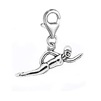 Clip on Swimmer Dangle Charm Pendant for European Clip on Charm Jewelry w/Lobster Clasp