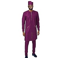 African Clothes for Men Long Coats Pants Hat 3 Piece Set Dashiki Outfits Tribal Clothing Traditional Outwear Jacket
