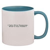 I Make Wine Disappear, What's Your Power? - 11oz Ceramic Colored Inside & Handle Coffee Mug, Light Blue