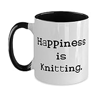 Epic Knitting Two Tone 11oz Mug, Happiness is Knitting, Appreciation Gifts for Friends from Friends, Birthday Gifts, Knitting needles, Yarn, Crochet hooks, Patterns, Wool