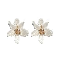 YONYou 6CM Bohemian Luxury Oversize Resin Big Flower Earrings, Resin&Acrylic Stud Earring For Women, Stainless Steel Crystal Jewelry