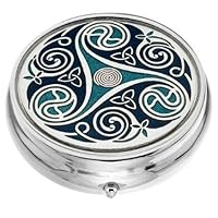 Pill Box (Large Size) in a Triskeles and Trinity Knot Design in Blue Color