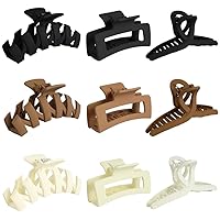 LYDZTION 9 Pack Big Hair Claw Clips for Women Girls, Large Square Hair Claw Clips for Thick Thin Curly Hair Large Matte Non-slip Short Styling Hair Accessories for Women and Girls(White Khaki Black)
