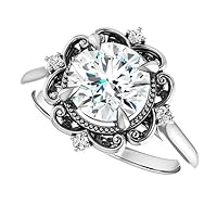 10K Solid White Gold Handmade Engagement Rings 1 CT Round Cut Moissanite Diamond Solitaire Wedding/Bridal Ring Set for Womens/Her Propose Ring