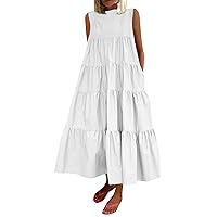 Sundresses for Women 2024 Trendy, Women's Sleeveless Casual Loose No Pocket Dresses with Pockets Plus Size Summer