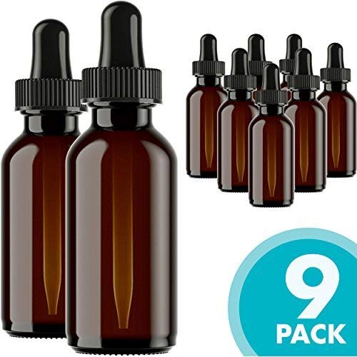 Glass Bottles for Essential Oils - 9 Pack 30 ml Refillable Empty Amber Bottle with Dropper and Cap – DIY Blends Supplies Tool & Accessories Perfume Aromatherapy – Carrier Oil Kit – Bulk Essentials